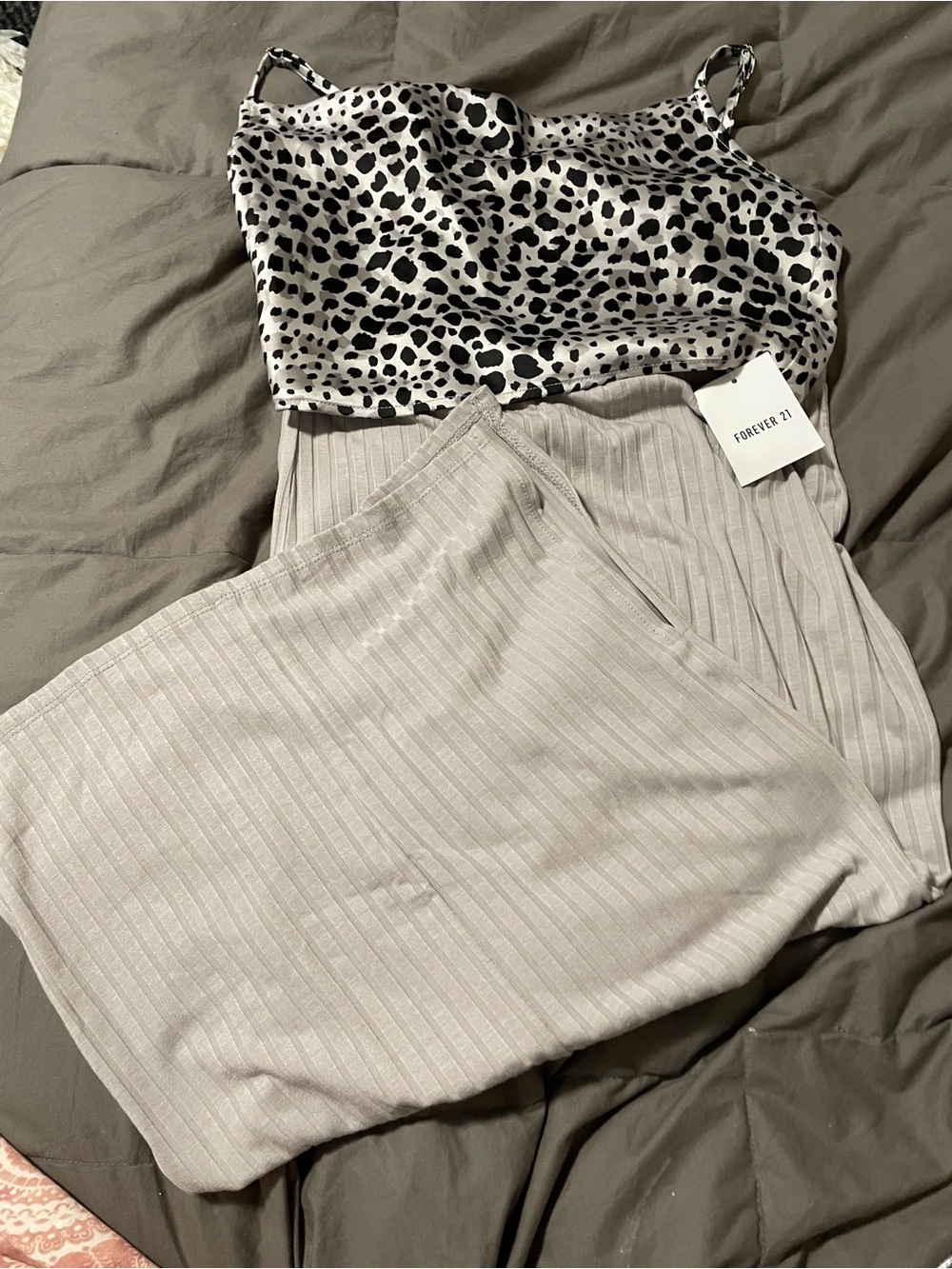 Forever 21 size S Black & Gray Animal Print Cami/NWT stretchy midi skirt womens